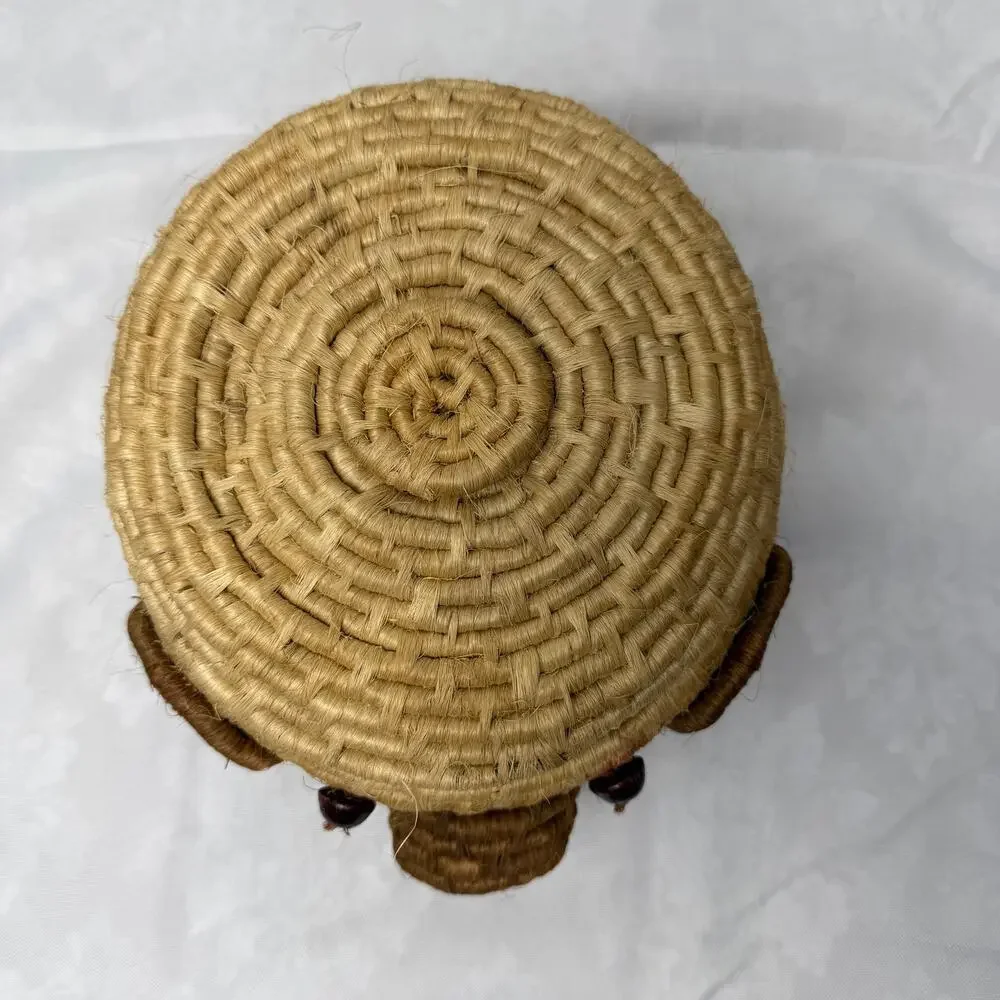 Tohono O'odham Papago Style Coiled Yucca Pig Effigy Basket w Lid Folk Art Animal